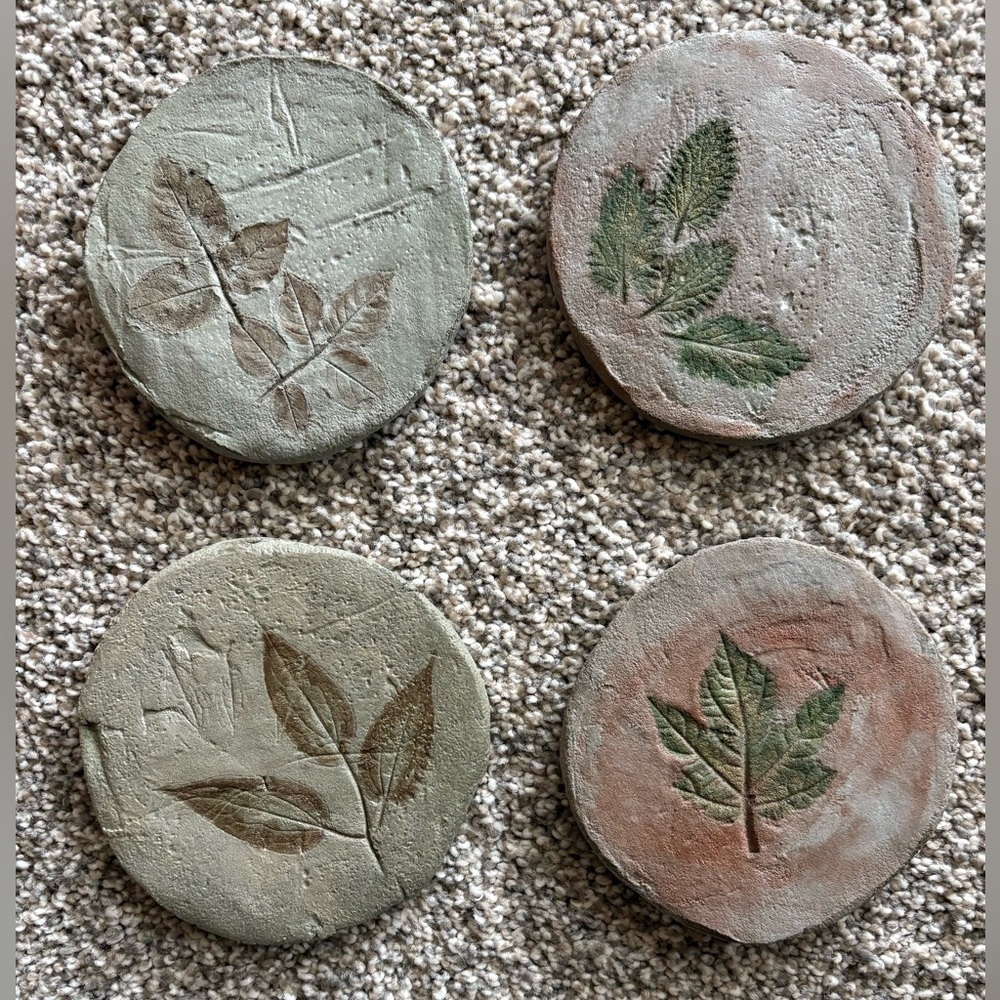 Artisan Leaf Imprint Concrete Coasters - Green and Brown